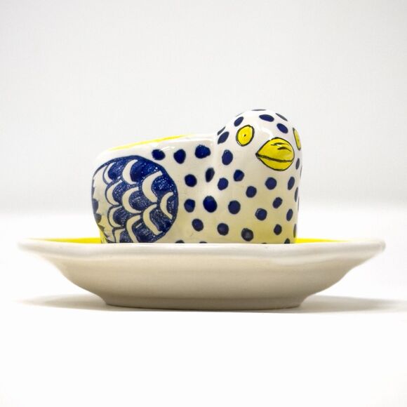 Other - Quimper HB Henriot Bird Dish Blue White Yellow French Pottery Signed